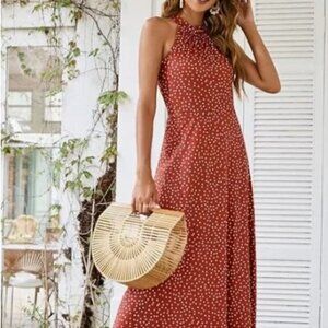 NWT Styleword Red Polka Dot Halter Maxi Dress XL
